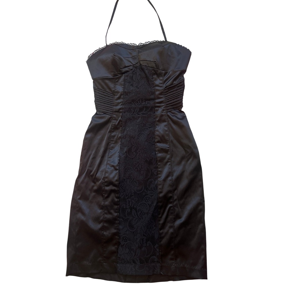 VTG Forever 21 Black Satan Lace Strapless Mini Dress LBD SzS Little Black Dress